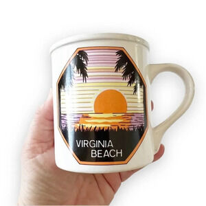 Vintage 80s Virginia Beach Sunset Sunrise Mug Coffee Tea Nostalgia Vacation Cup‎